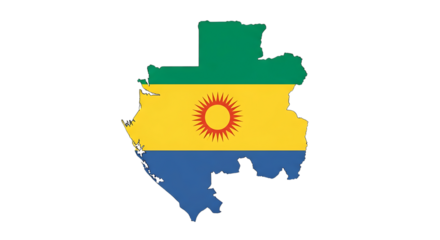 Flag map of gabon isolated on transparent background the gabonese flag is a horizontal tricolor of green, gold, and blue the map is a silhouette of the countrys borders, filled with the flags colors