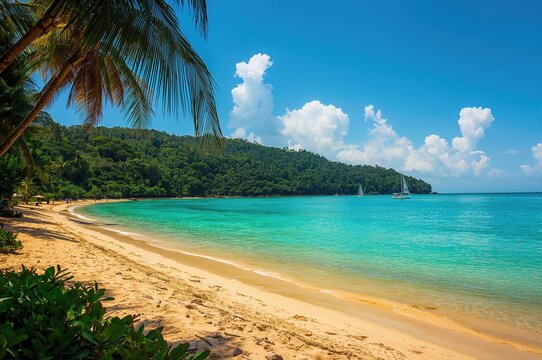 Tranquil and picturesque coastline bordered by lush rainforest and ocean waters