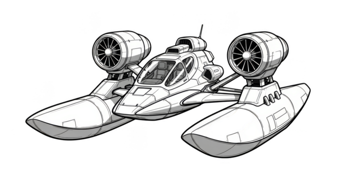 SciFi hydroplane with twin turbines