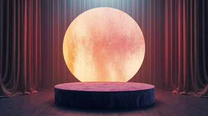 Elegant 3D Render of Stage Podium with Glowing Circle Backdrop for Luxury Product Display