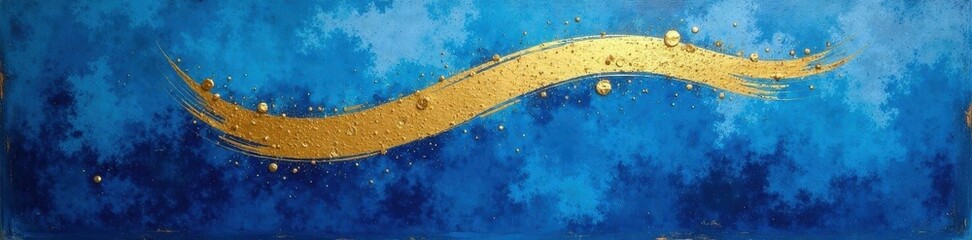 Blue canvas, gold abstract strokes, vibrant hues, artistic, background
