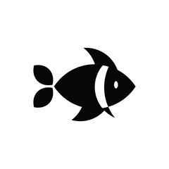Simple Minimalist Tropical Fish Silhouette with White Stripe, Aquatic Logo or Emblem