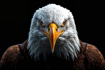 Obraz premium A sea eagle gazes directly at the camera against a dark matte background.
