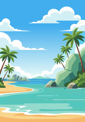 Tropical Beach Island Paradise Scene - An Empty Natural Background with Ample Copy Space, Perfect for Your Next Creative Project or a Whimsical Halloween Theme