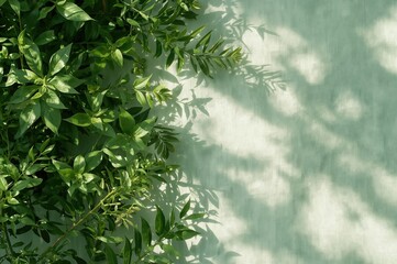 Obraz premium Close-up of green leaves on a light-colored surface, suitable for cosmetic and healthcare themes