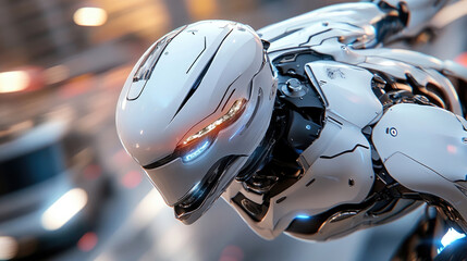 Concept of futuristic battle between transformer robots using advanced future weapons, with flying robots in the background, dynamic science fiction scene, copy space