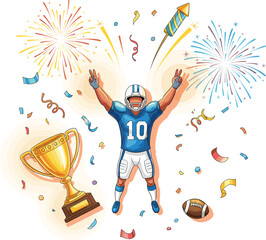 Heroic Football Player with Festive Celebration Décor in Watercolor Art