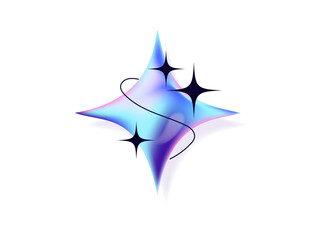 Holographic gradient abstract star shape with elegant glowing sparkle and smooth edges for futuristic ui, cosmic decoration and modern luxury design