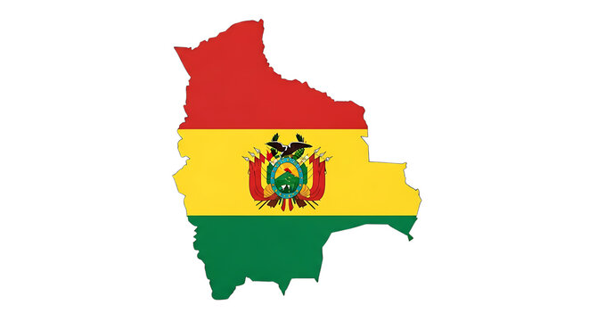 Map of bolivia isolated on transparent background showing the national flag, a symbol of the countrys geography, culture, and identity, representing its place in south america and its people