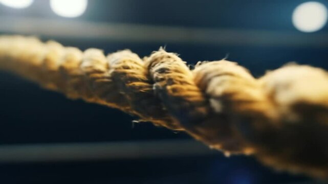 Close up of textured rope against dark background