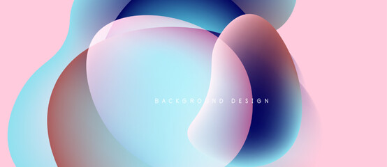 Abstract fluid shapes blend, creating vibrant gradients. Pink, blue hues dominate composition. Modern design element.