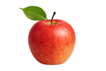 Ripe red apple with green leaf and stem, providing natural freshness and healthy organic food on transparent background