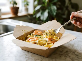 Creamy Seafood Fettuccine. Takeout Style
