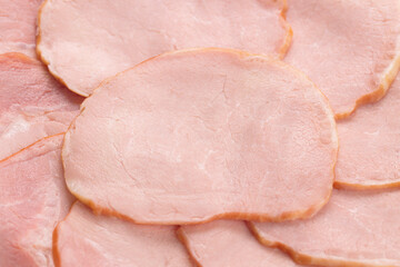 Texture of Smoked Pork Loin Ham Slice, Close up