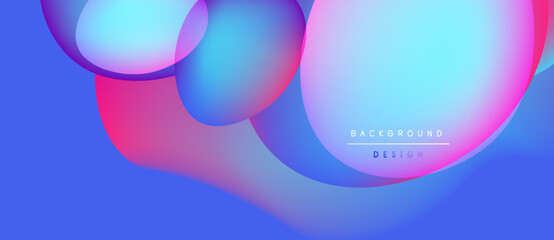 Abstract fluid shapes blend, creating vibrant blue, pink hues. Modern design evokes energy, movement, smooth transitions. Background features text elements.