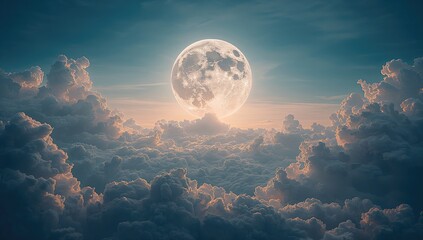 Fototapeta premium Wide-angle view of the lunar surface with clouds