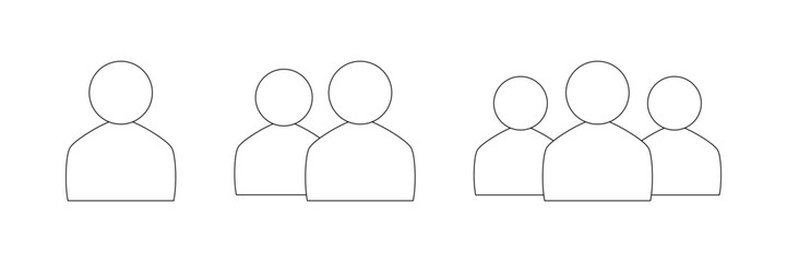 People icon set. Person silhouette and team silhouettes for online avatars, user profiles, login design elements. Vector silhouette isolated element set.