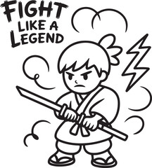 Vector art illustration of a fun retro cartoon child with wings holding a sword and playing a guitar