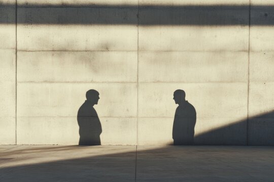 A wall with two shadows of quarreling people on it