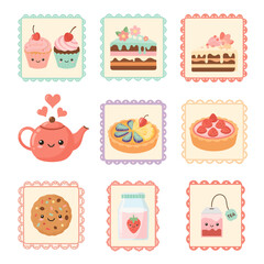 Sweet Treats and Tea Party A Collection of Adorable Desserts and Cute Kawaii Food Illustrations