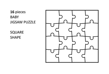 Jigsaw puzzle blank template. Cutting lines grid design for baby jigsaw square puzzle - 16 pieces.