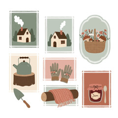 Charming Autumn Collection Featuring Cozy Houses, Warm Mittens, and Seasonal Delights
