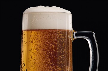 Freshly poured beer mug topped with frothy foam