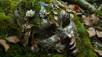 Naklejka premium Artistic Concept of a Venetian Mask Made from Natural Elements
