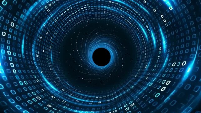 Mesmerizing Digital Tunnel and Vortex with Binary Code An Abstract Technology Experience