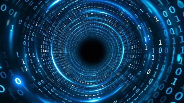 Futuristic Digital Tunnel of Binary Code An Immersive Experience of Technology and Data Flow