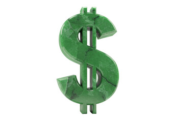 Obraz premium Green marble dollar sign isolated, currency symbol on transparent background, finance and investment concept