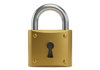 Golden padlock isolated on transparent background, security and protection concept in a realistic style Metal lock for safety and privacy