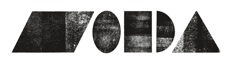 Naklejka na ściany i meble Grunge geometric shapes with linocut retro texture. Ink roller texture figures like oval, rectangle, semicircle and triangle. Hand drarwn vintage letterpress shapes, seals and badges.