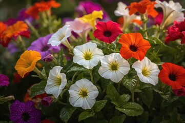 Vibrant Petunia blossoms in various shades