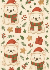 Fototapeta premium Cute festive bear pattern