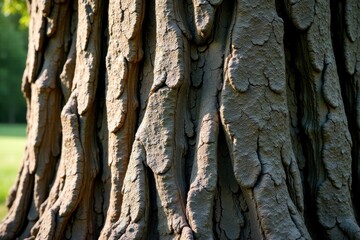 Detailed Close-Up of a Tree Trunk's Textured Bark, Showing Natural Patterns and Variations in Color and Depth