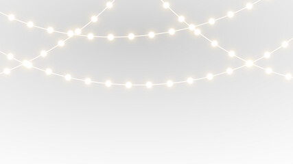 png winter holiday garland with glowing Christmas bulbs and bright lights
