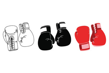 Vector art of three pairs of boxing gloves in different styles hand drawn vector illustration