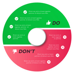 Circle chart infographic template do dont modern style for presentation, start up project, business strategy, theory basic operation, logic analysis. Venn diagram vector 10 eps