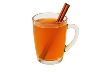 Hot apple cider drink with cinnamon stick on transparent background