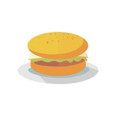 Delicious Hamburger with Cheese and Lettuce on Plate Isolated on White Background