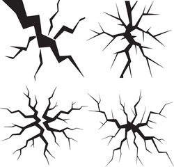 Black Crack and Fracture Graphics Set on White Background broken damage