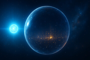 Obraz premium Planet earth with sun and moon in outer space illustration