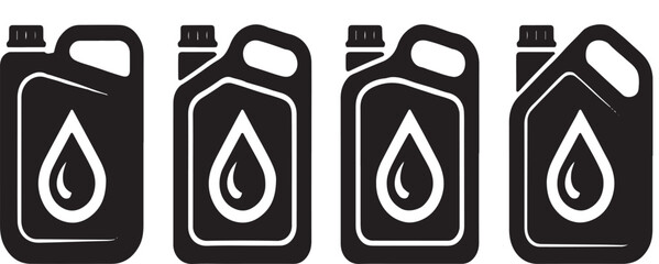 Four Black Canister Icons with White Water Drop Symbol container liquid