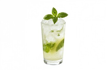 Refreshing summer cocktail with basil and lemonade in a shaker