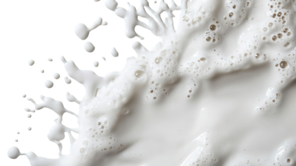 White foamy splash with bubbles isolated on transparent background