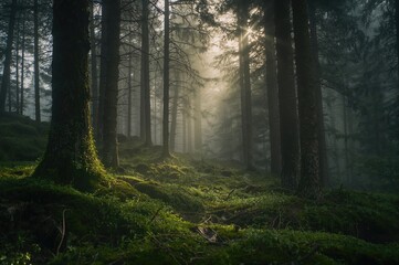 Fototapeta premium Foggy Woodland Scene