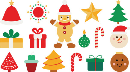 Collection of festive christmas ornaments and decorations including santa claus gingerbread man and gifts