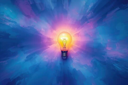 Illuminated bulb against a vibrant backdrop