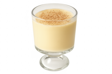 Eggnog drink in glass with nutmeg for holiday season